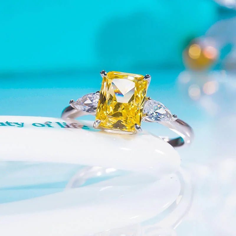 S925 Colorful Rectangular Rhinestone Ring - Luxury Women’s Love Ring - HalleBeauty